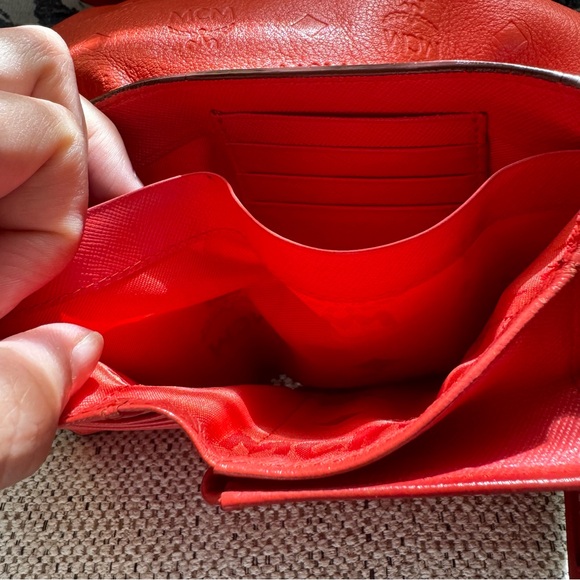 Authentic MCM Red-orange Soft Leather Crossbody Bag with trifold wallet - Picture 11 of 12